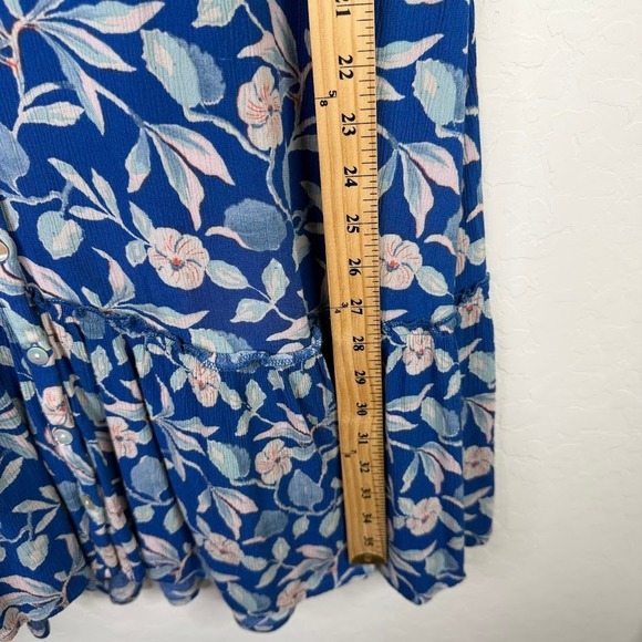 Faherty Womens Orinda Floral Button Shirt Dress Blue Crepe Resort Beachy Large - Picture 9 of 13